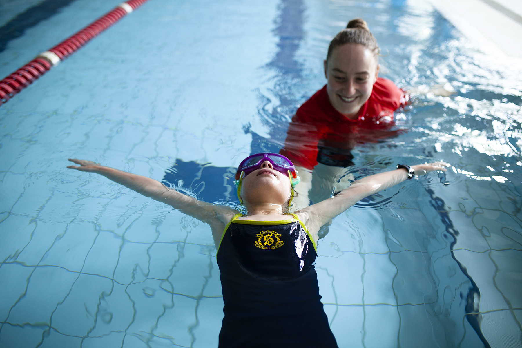 Learn to swim in pool